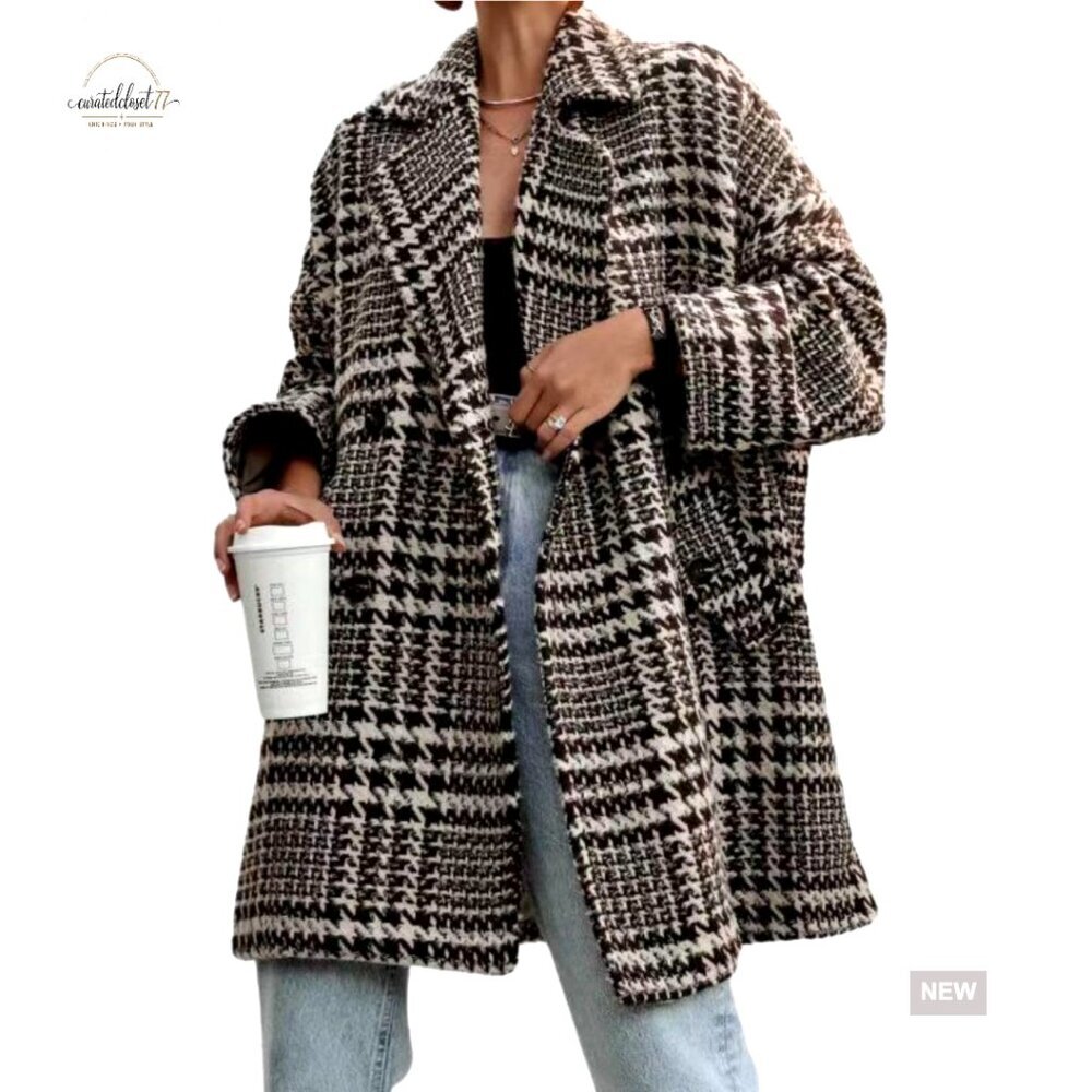 Wool Blend Pea Coat Double Breasted Notch Lapel Oversized Chic Winter Outerwear